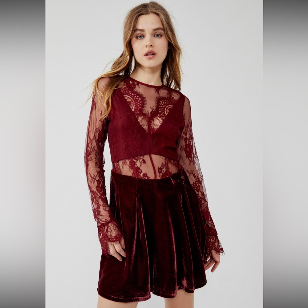 Free People Marnie Lace Mini Dress in Grape NWOT